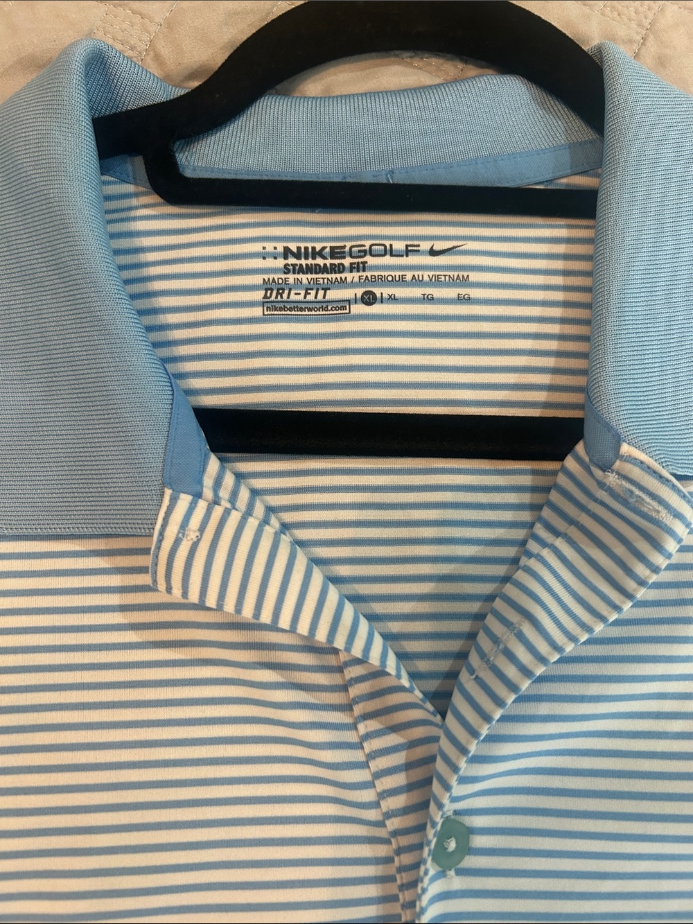 Nike Men’s Light Blue and White Stripe Dri-FIT Golf Polo